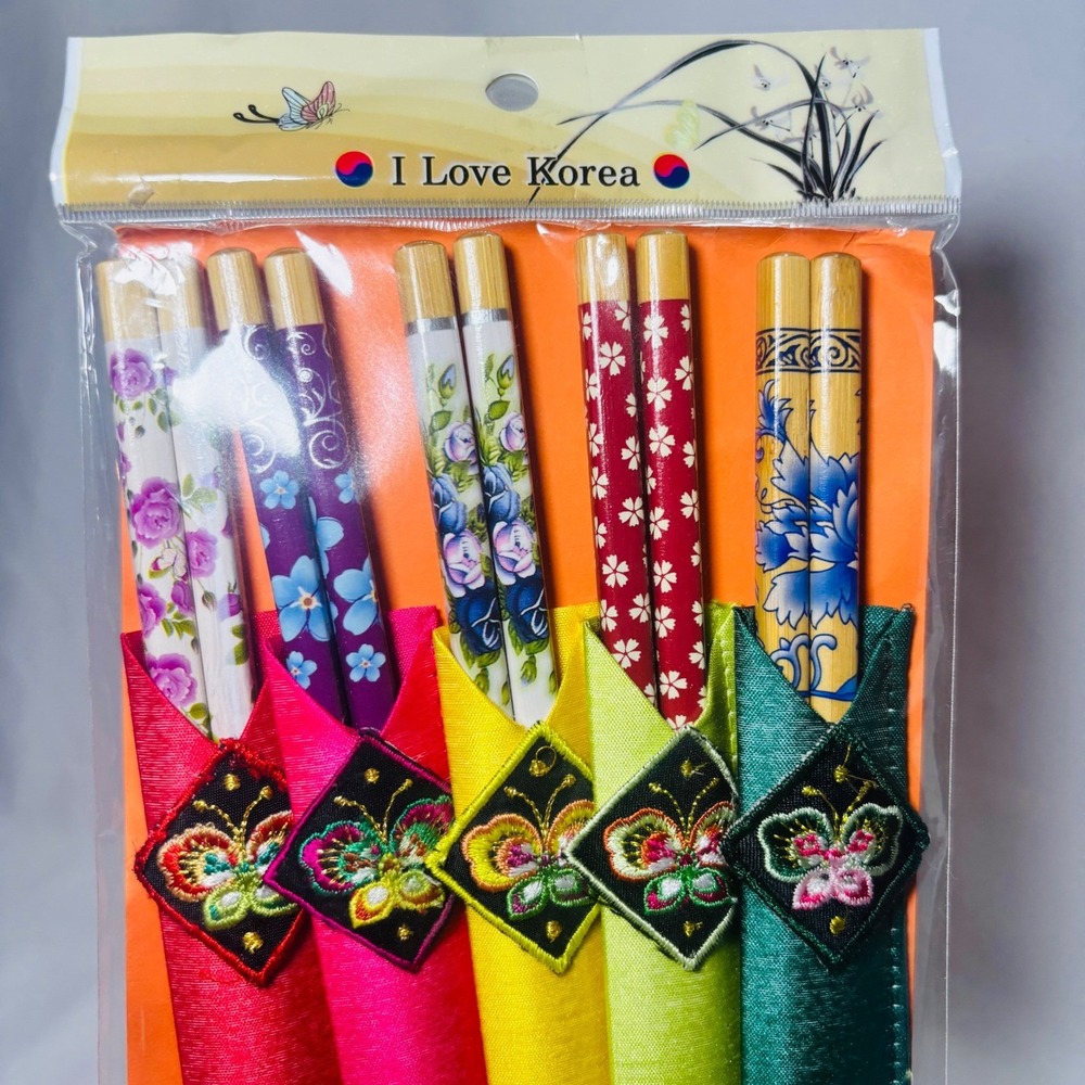 Korean Chopsticks Set 5 Pairs Floral Asian Ramen Noodles Chinese Food - Picture 4 of 7